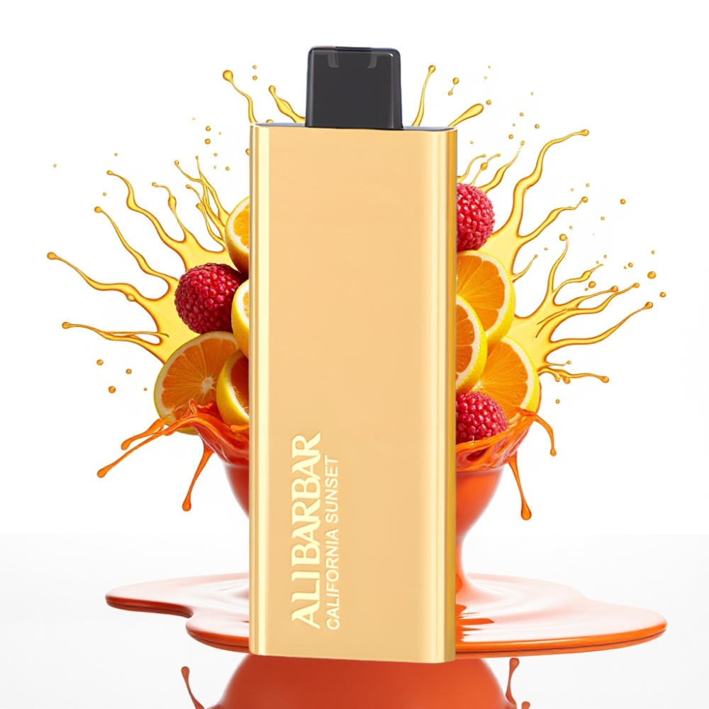 Alibarbar Pandora 7000 Puffs Izmērāms Disposable Vape ar 17 ml e-šķidruma, 1.0 Ω pretestību un Kalifornijas Saulrieta garšu