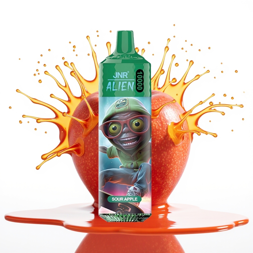 JNR Alien 10000 Puffs Disposable Vape Skābā ābols — 10000 pievilkumi, 850mAh baterija, 20ml e-smids, Type-C ātrās uzlādes