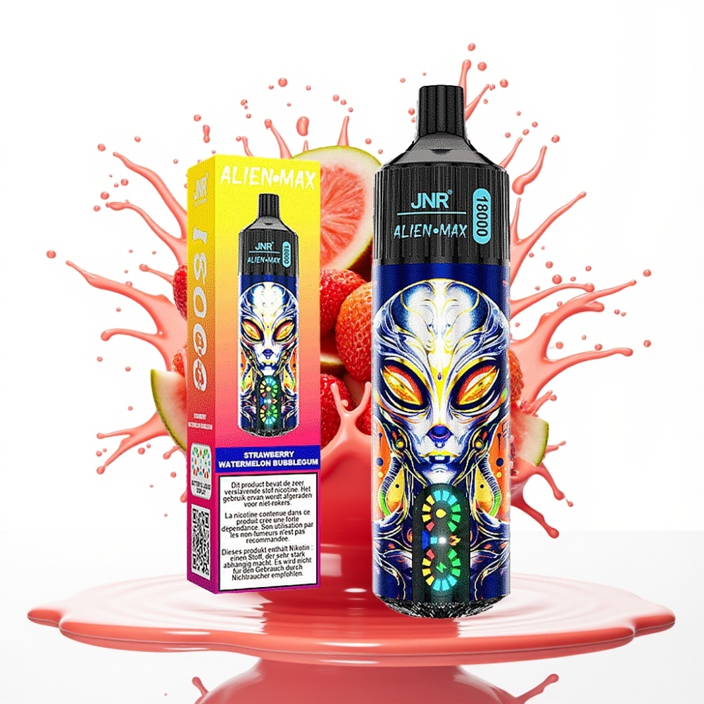 JNR Alien Max 18000 Puffs Disposable Vape Arbūzu Zemeņu (Strawberry Watermelon) Burbuļgumija (Bubblegum) — 18000 Puffs, 28ml E-liquid, 850mAh Battery, Type-C Quick Charge