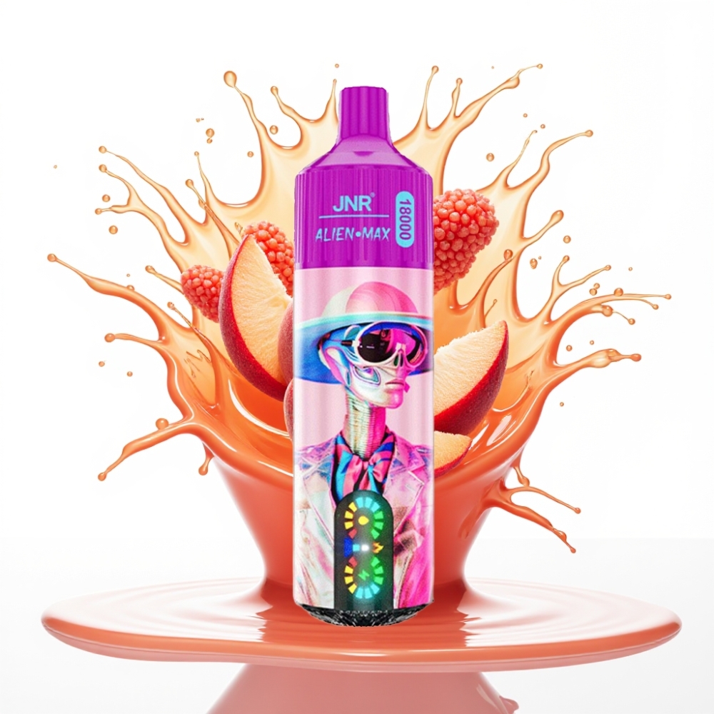 JNR Alien Max 18000 Puffs Disposable Vape Balta Persiku Raze – 18000 pievilkumi, 20 garšas, 28ml e-šķidrums, 850mAh baterija