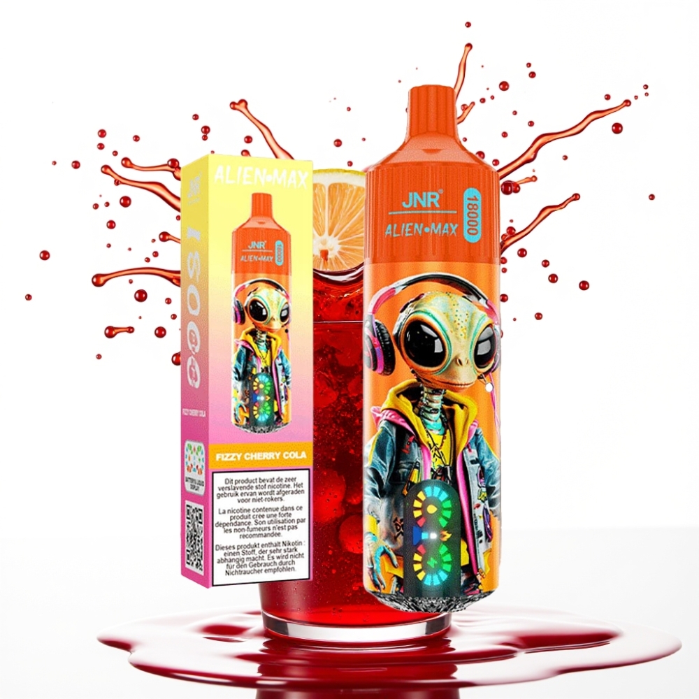JNR Alien Max 18000 Puffs Disposable Vape Dzirkstošā Ķiršu Kola, 28ml E-liquid, 850mAh Battery, Type-C
