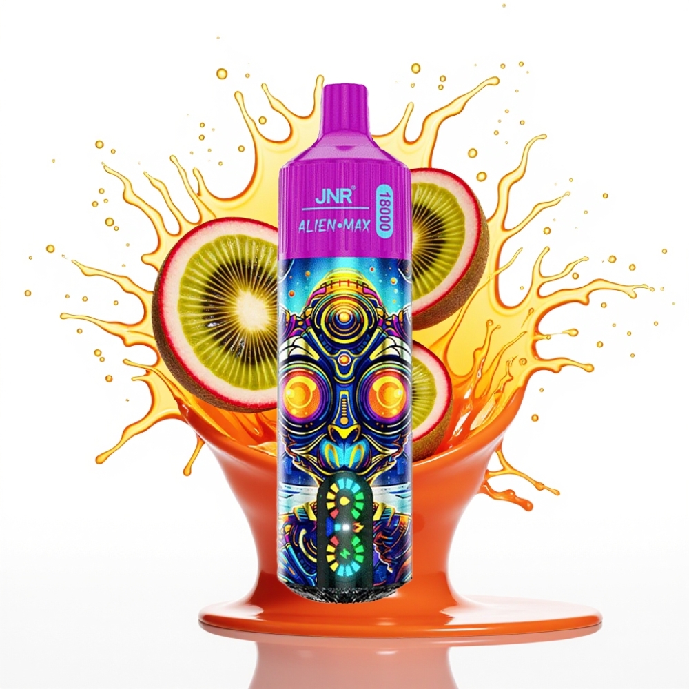 JNR Alien Max 18000 Puffs Disposable Vape Kiwi Passion Fruit Guava, 20 garšas, 28ml e-šķidruma, 850mAh baterija, Type-C ātrā uzlāde