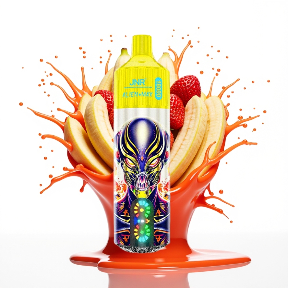 JNR Alien Max 18000 Puffs Disposable Vape Zemeņu Banāns ar LED displeju, 28ml e-šķidruma, 850mAh bateriju
