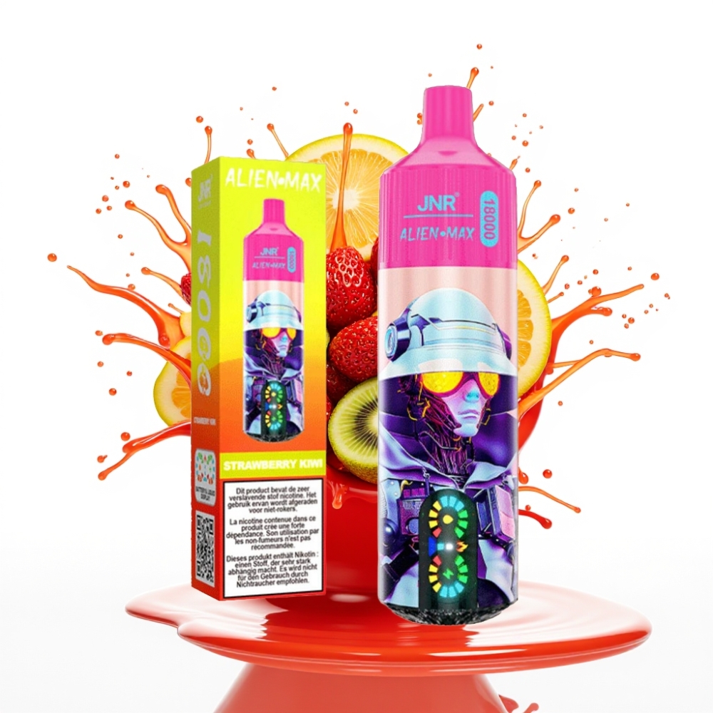 JNR Alien Max 18000 Puffs Disposable Vape Zemeņu Kivi, 20 Garšas, 850mAh, 28ml E-liquid, Type-C Uzlāde