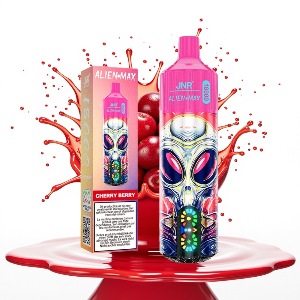JNR Alien Max 18000 Puffs Disposable Vape Ķiršu Oga, 20 garšas, 28ml e-šķidrums, 850mAh baterija, Type-C uzlāde