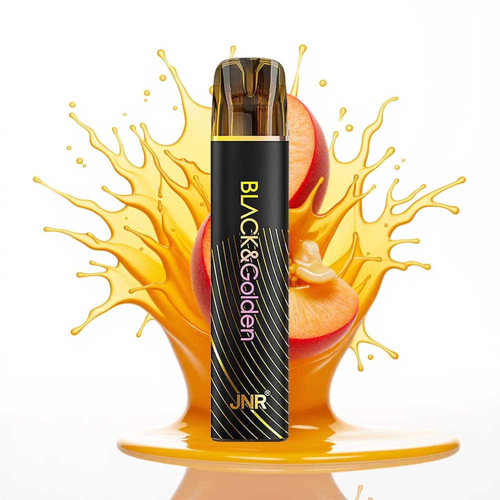JNR Black&Golden 600+200 Puffs Disposable Vape Persiku Mango, 800 Puffs, 550mAh, 2ml