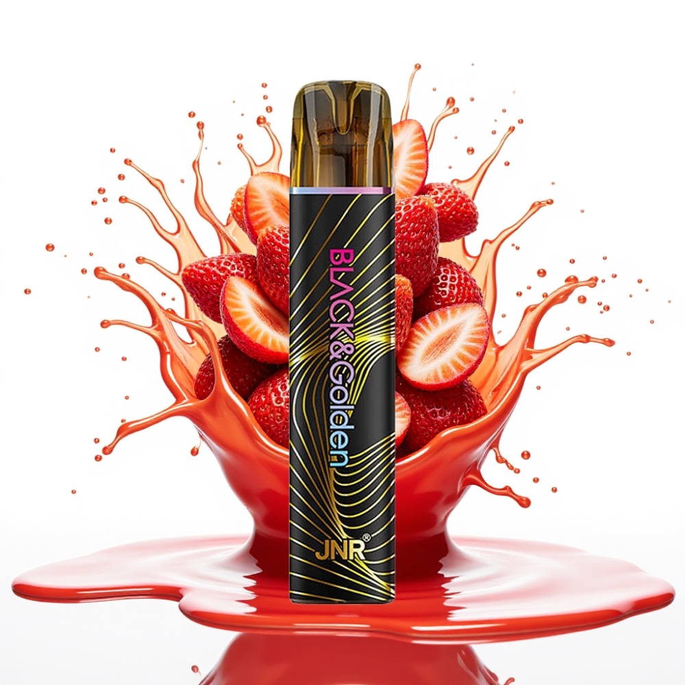 JNR Black&Golden 600+200 Puffs Izmēģinājuma Veipa ar Zemeņu Ledu – 800 Puffs, 550mAh, 2ml, 2% Nikotīna
