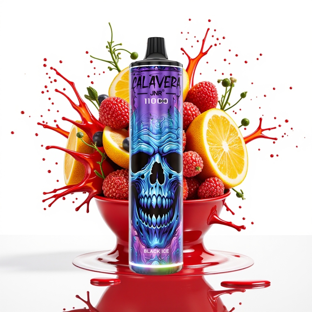 JNR Calavera 11000 Puffs Disposable Vape Melnais Ledus, 850 mAh, 21ml, Type-C