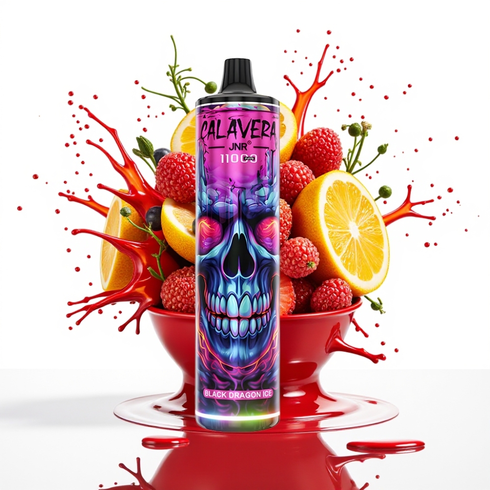 JNR Calavera 11000 Puffs Disposable Vape Melnais Pūķa Ledus, Type-C, 850mAh, 21ml