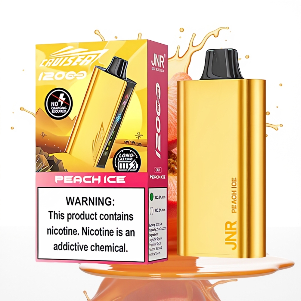 JNR Cruiser 12000 Puffs No-Charge Disposable Vape Persiku Ledus – 3500 mAh, 25ml, 1.2ohm Dual Mesh, Animāciju ekrāns