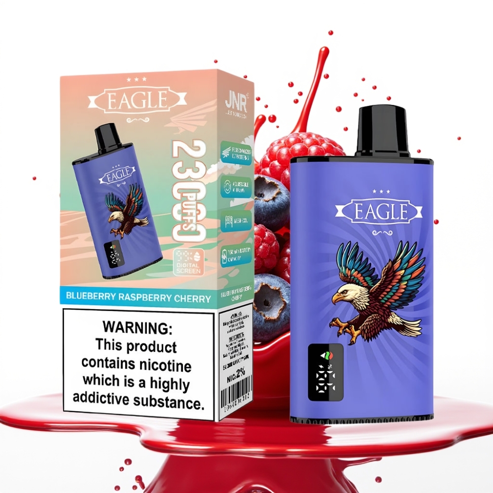 JNR EAGLE Smart 23000 Puffs Disposable Vape – Digitālais Displejs, 1.0ohm Sietspūle, 25ml e-Sķidruma Ietilpība, Zilene Aveņa Ķirsis