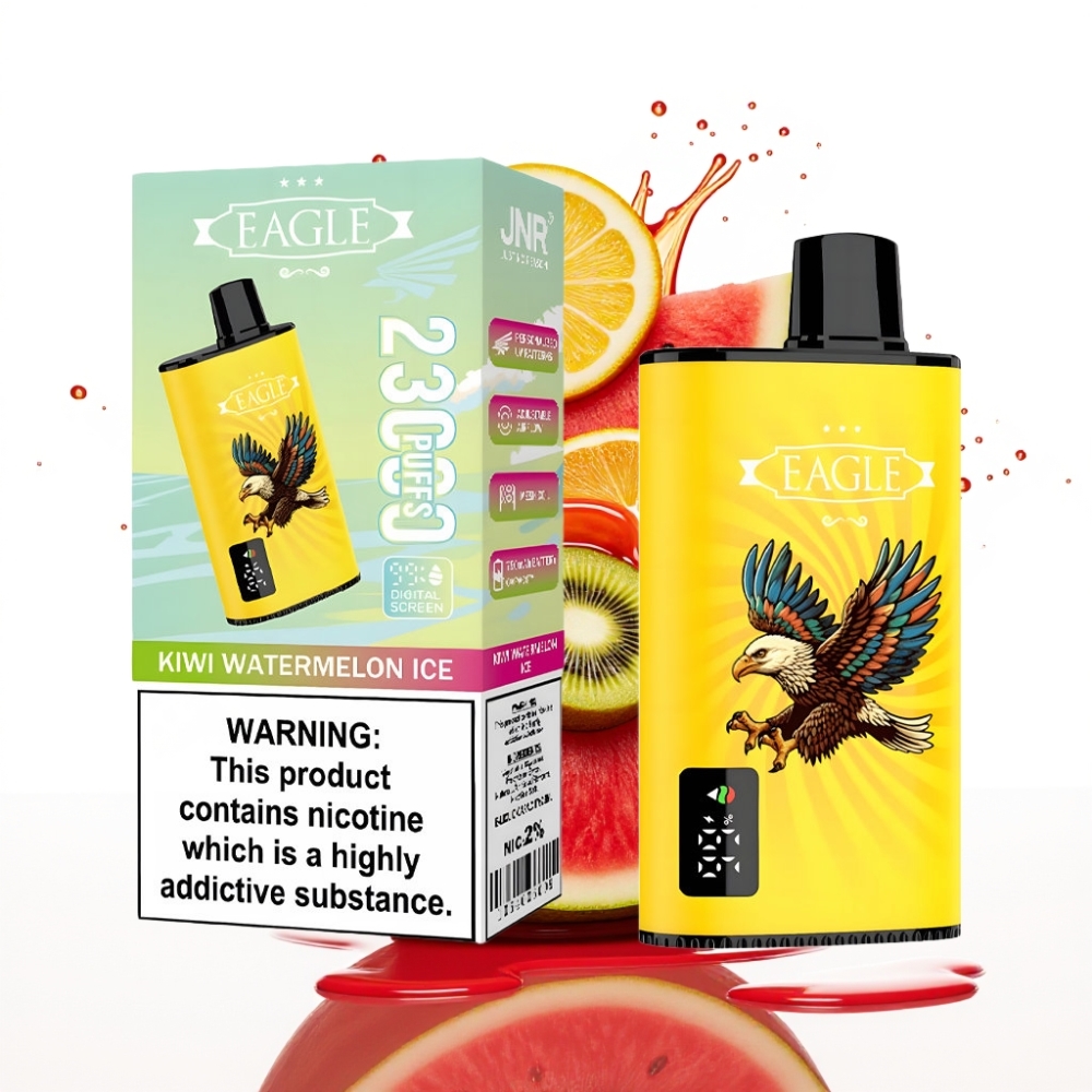 JNR EAGLE Smart 23000 Puffs Disposable Vape – Digitālais ekrāns, 1.0ohm siets spirāle, regulējama gaisa plūsma, 750mAh baterija, Kiwi Arbūza Ledus