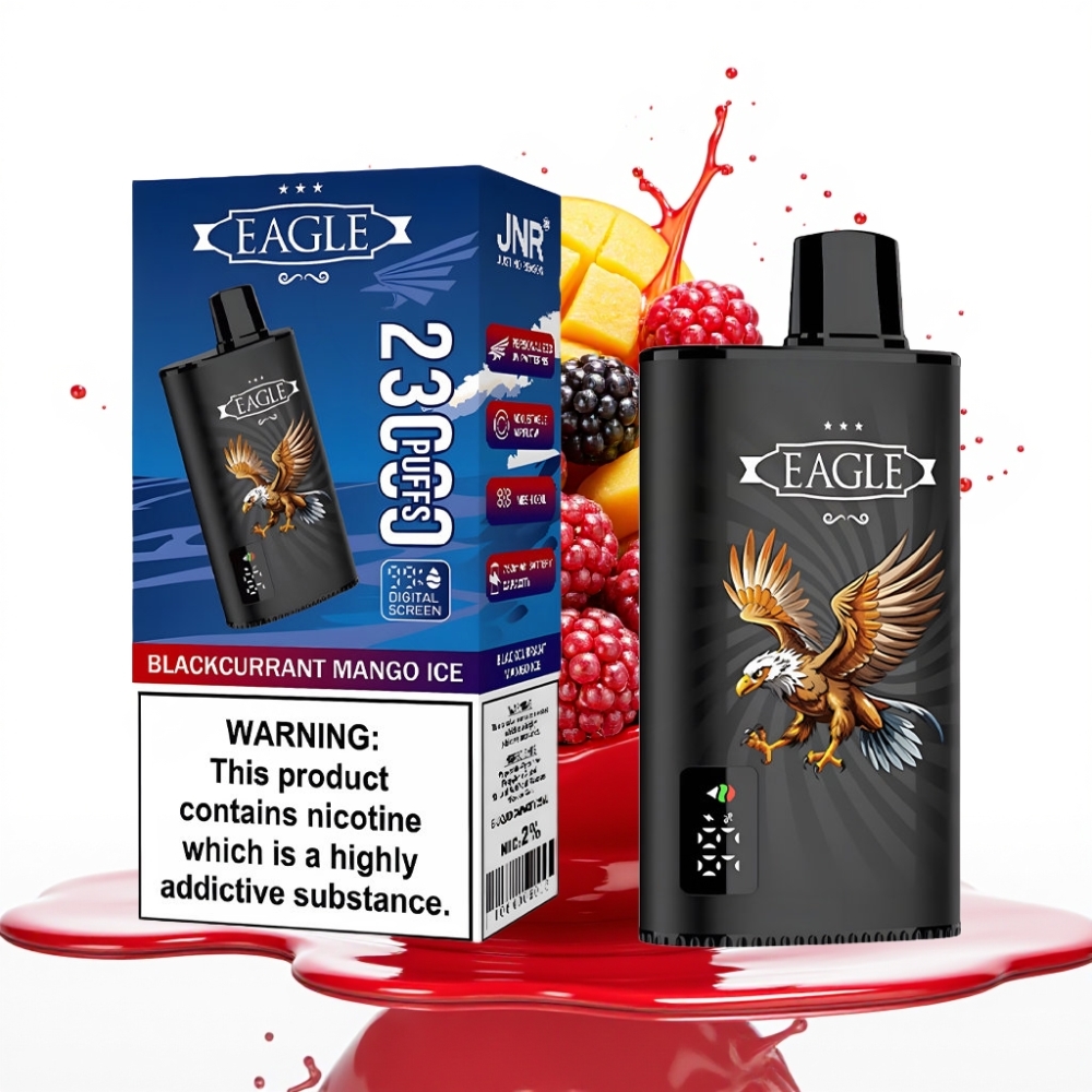 JNR EAGLE Smart 23000 Puffs Disposable Vape Melnoābolu Mango Ledus, Digitālais Displejs, 1.0ohm Sietspole, 750mAh Baterija