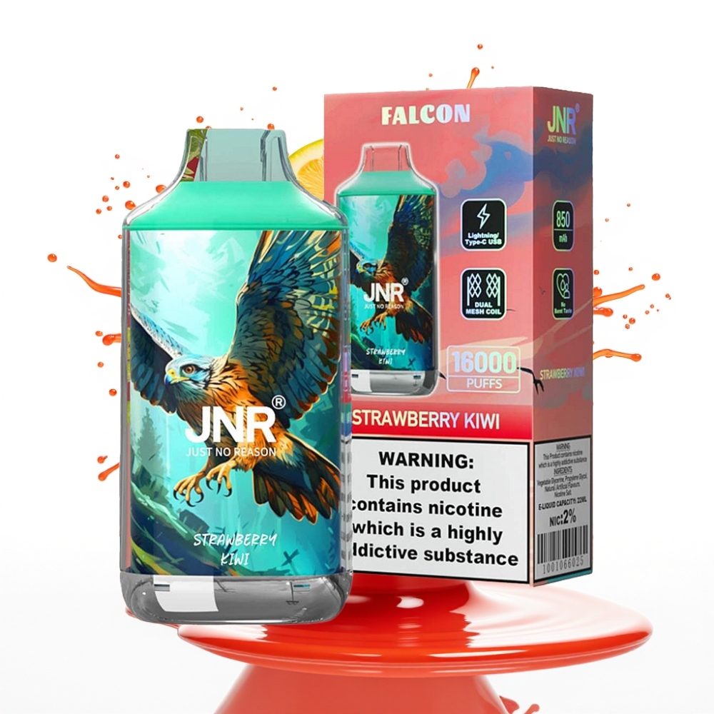JNR Falcon 16000 Puffs Atjaunojamais Vape ar Zemeņu-Kivi, 850 mAh, 22ml, Dual Mesh Coil