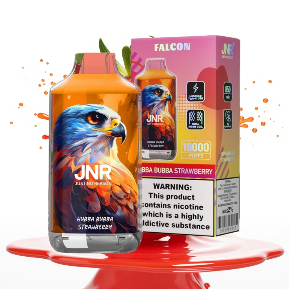 JNR Falcon 16000 Puffs Disposable Vape Hubba Bubba Zemeņu Garša – 850 mAh, 22ml, Type C & Lightning