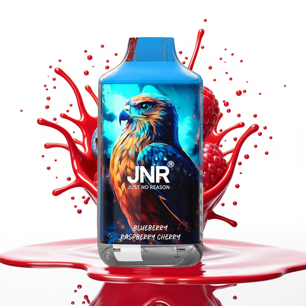 JNR Falcon 16000 Puffs Disposable Vape Zilā Kazeņa, Aveņu, Ķiršu - 850 mAh, 22ml, Dual Mesh Coil, Type C & Lightning