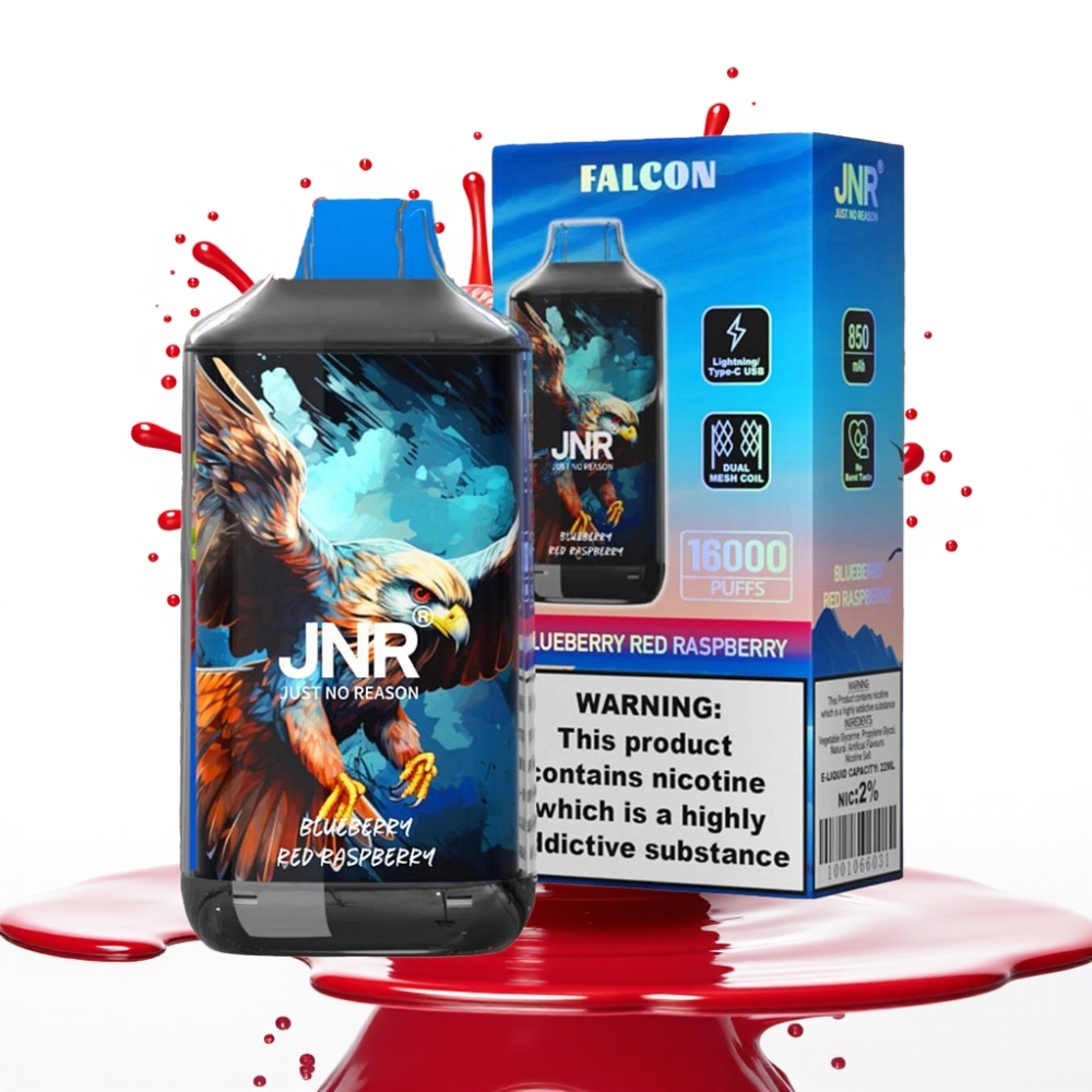 JNR Falcon 16000 Puffs Disposable Vape Zilā Mellenes Sarkanā Aveņu, 850 mAh, 22ml, Dual Mesh Coil