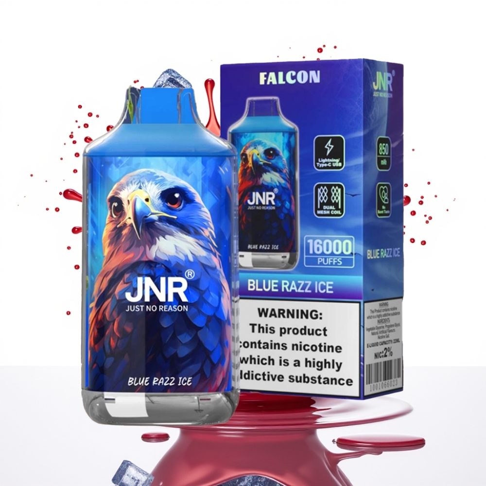 JNR Falcon 16000 Puffs Izlietojamais Veips Zilā Aveņu Ledus, 850 mAh, 22ml, Divkāršais Mešs Spole