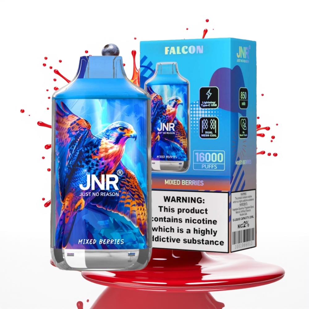 JNR Falcon 16000 Puffs Izmantojami Vape Jauktas Ogās – 850mAh, 22ml, Dual Mesh Coil, Type C & Lightning