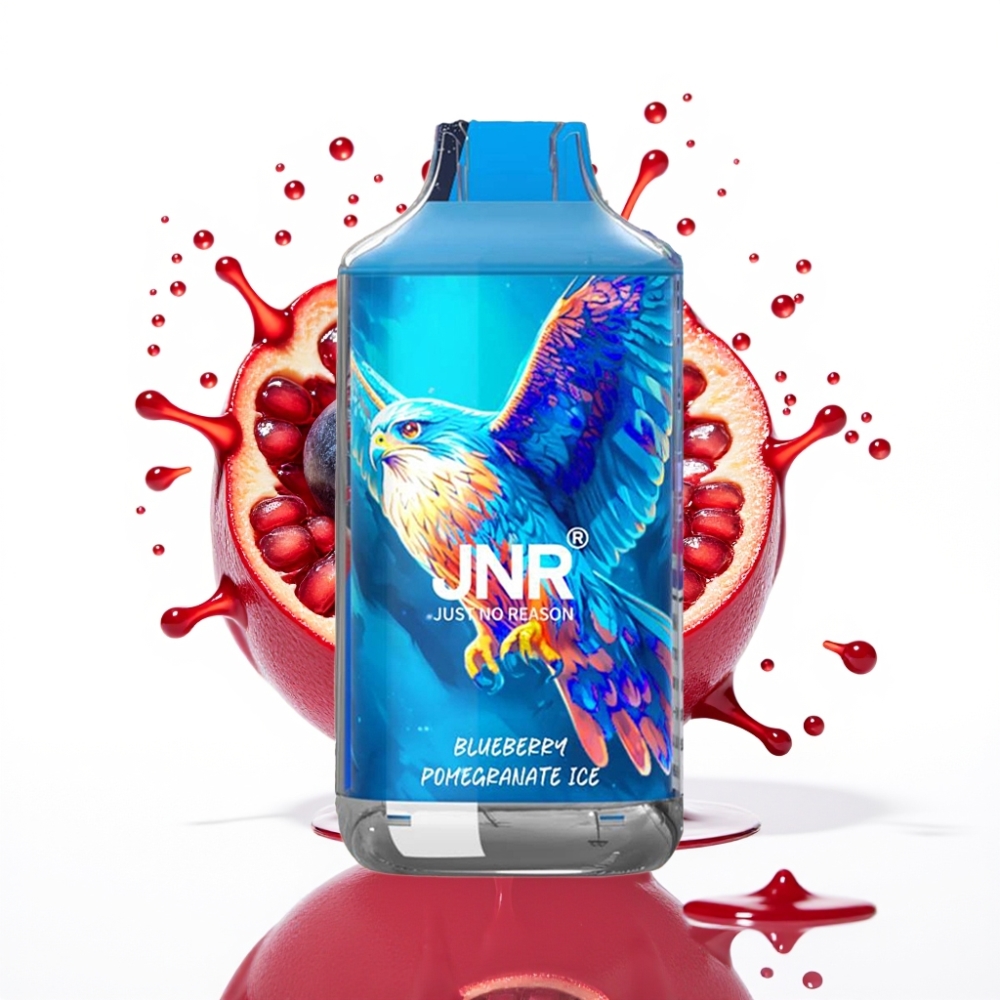 JNR Falcon 16000 Puffs Izmantojams Vape Zilā Oga Granātābols Ledus - 850mAh, 22ml, Dual Mesh Coil, Type C & Lightning