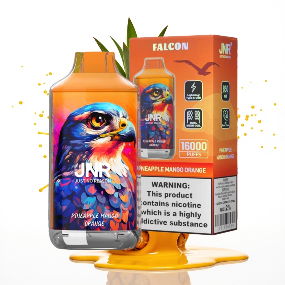 JNR Falcon 16000 Puffs Izmetamais Vape Ananāsu Mango Apelsīnu, 850 mAh, 22ml, Dual Mesh Coil