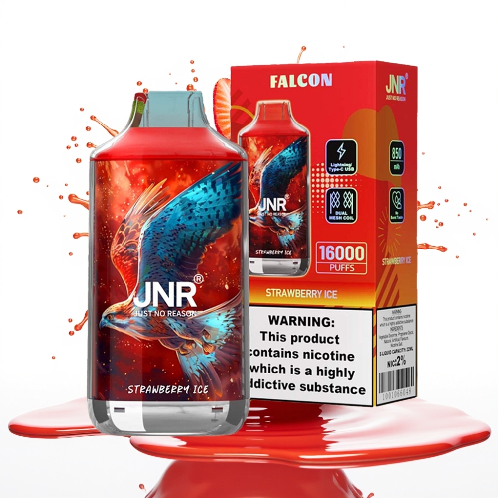 JNR Falcon 16000 Puffs Izmetamais Veips Zemeņu Ledus, 850 mAh, 22ml, Dual Mesh Coil