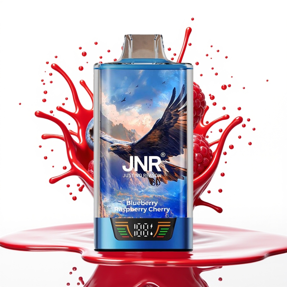 JNR Falcon Pro 28000 Izmetamā Vape – 30ml, 950mAh, 28000 Puffs, 5% Nikotīns, Zilā ķirše un Aveņu Garša