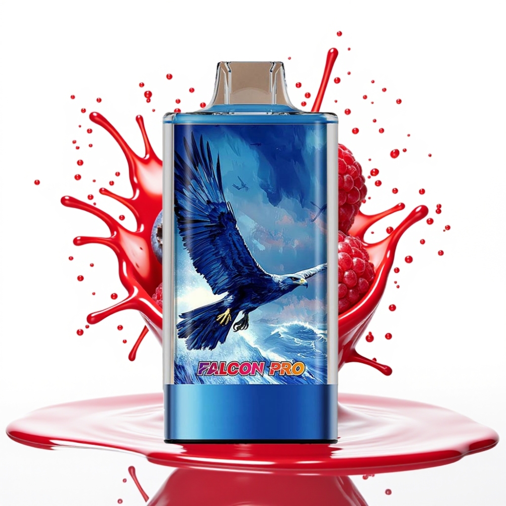 JNR Falcon Pro 28000 Izmetamā Vape – Zilā ērkšķogu Aveņu Garša, 30ml, 950mAh, 28000 Ivilcieni, 5% Nikotīna