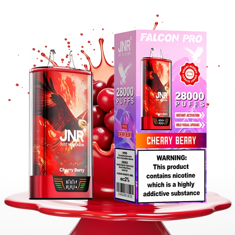 JNR Falcon Pro 28000 Izmetamā Veipa – 30ml, 28000 Pūksti, 5% Nikotīna, Ķiršu Oga