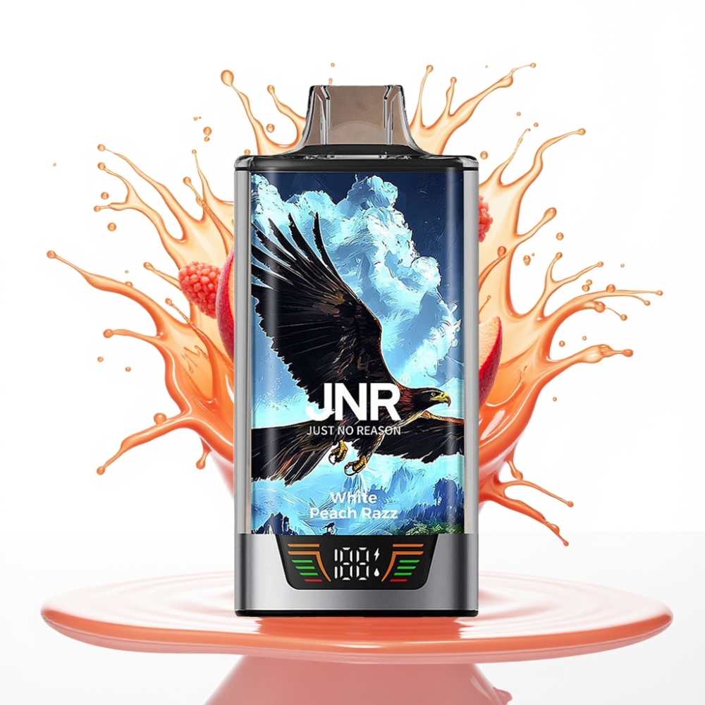 JNR Falcon Pro 28000 Izmetamais Veips Baltais Persiks un Aveņu 30ml, 950mAh, 28000 Ivilcieni, 5% Nikotīna, USB Type-C