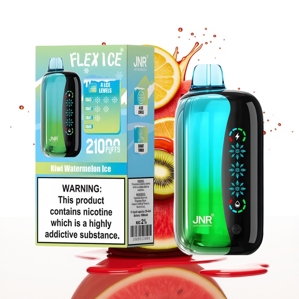 JNR Flex Ice 21000 Puffs Disposable Vape Kiwi Arbūzu Ledus — 26ml E-liquid, 1.2 Ohm Dual Mesh, Type-C Charging