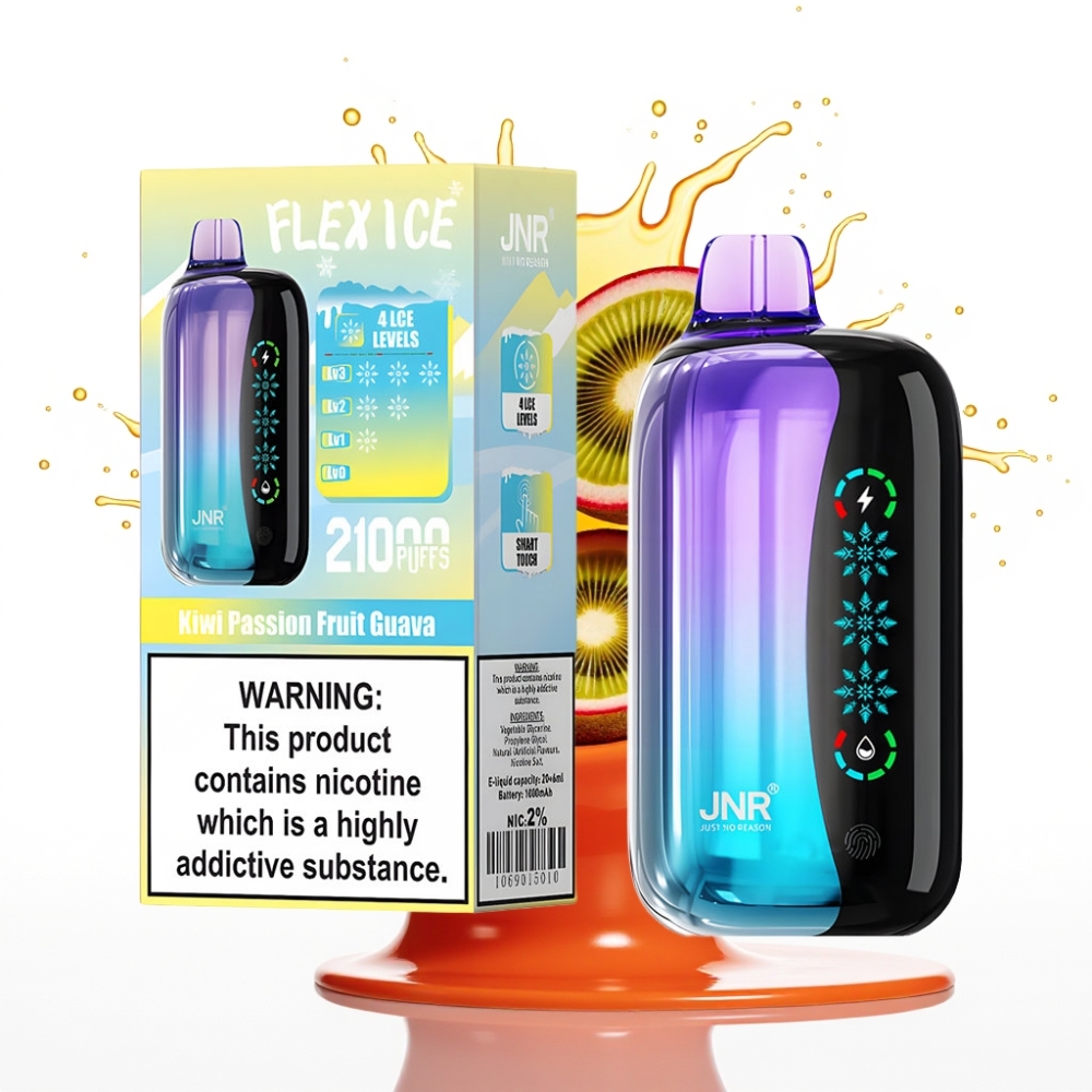 JNR Flex Ice 21000 Puffs Disposable Vape Kiwi Pasiflora Guava, 26ml E-smēķis, 1000mAh, Type-C Uzlāde
