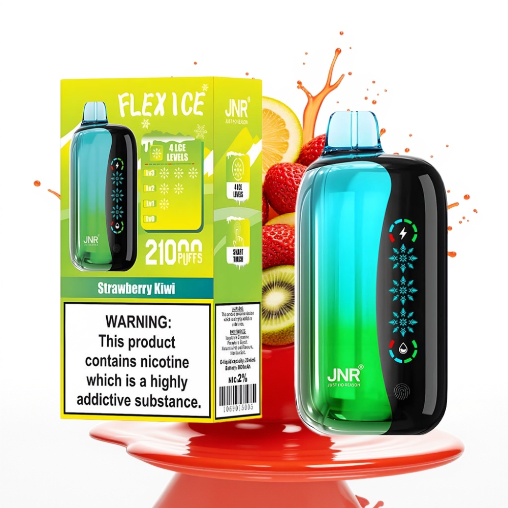 JNR Flex Ice 21000 Puffs Disposable Vape Zemeņu Kiwi, 26ml E-liquid, 1.2 Ohm Dual Mesh, Type-C Uzlāde
