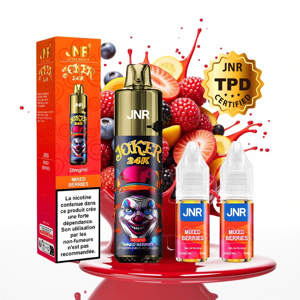 JNR Joker 24K Puffs Disposable Vape Jauktās Ogas — 24000 Puffs, 2% Nikotīna, 800mAh, Type-C Uzlāde