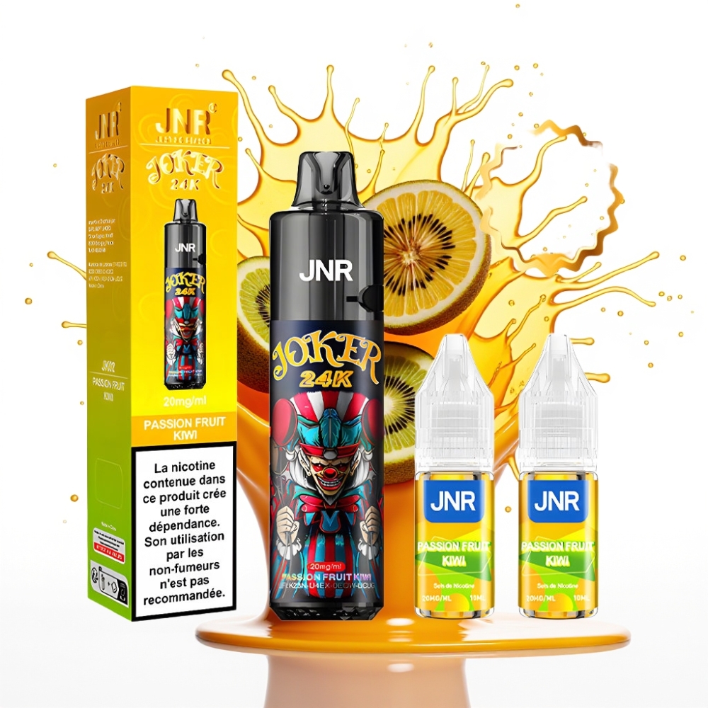 JNR Joker 24K Puffs Disposable Vape Marasķu-Kivi, 2+10ml Pārlejams Pods, 800mAh, Type-C Uzlāde, 24000 Puffi