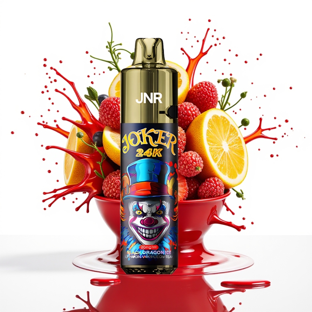 JNR Joker 24K Puffs Disposable Vape Melnais Pūķa Ledus – 2+10ml Pārpludināmais Pods, 800mAh Baterija, 24000 Pūši, 2% Nikotīna