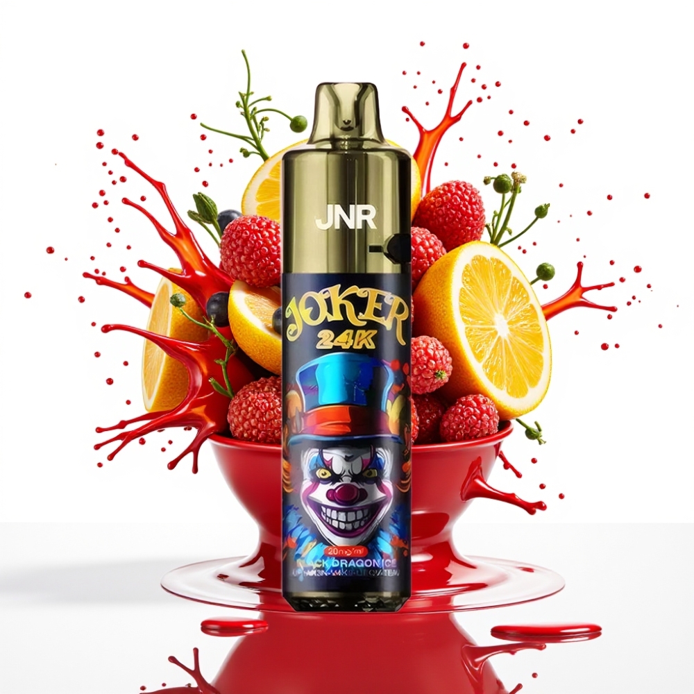 JNR Joker 24K Puffs Disposable Vape Melnais Pūķa Ledus – 2+10ml Pārpludināmais Pods, 800mAh Baterija, 24000 Pūši, 2% Nikotīna