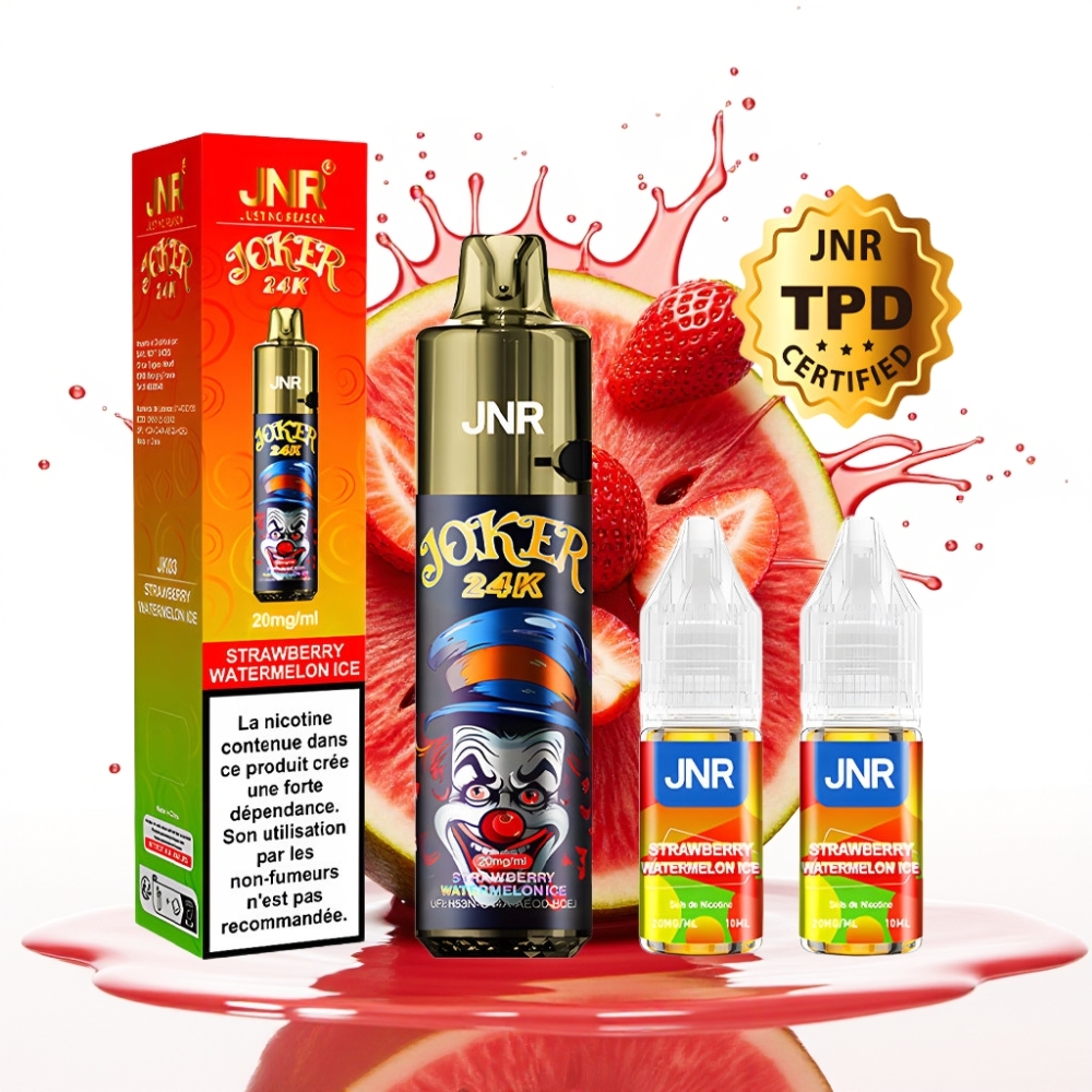 JNR Joker 24K Puffs Disposable Vape Zemeņu Arbūzu Ledus, 2+10ml Pārpludināmais Pods, 800mAh Baterija, 24000 Puffi