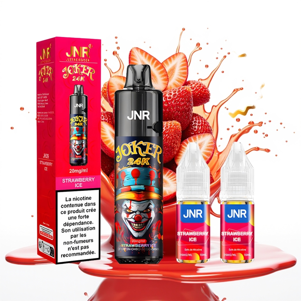 JNR Joker 24K Puffs Disposable Vape Zemeņu Ledus – 24000 Puffs, 2% Nikotīns, 800mAh, Type-C Uzlāde