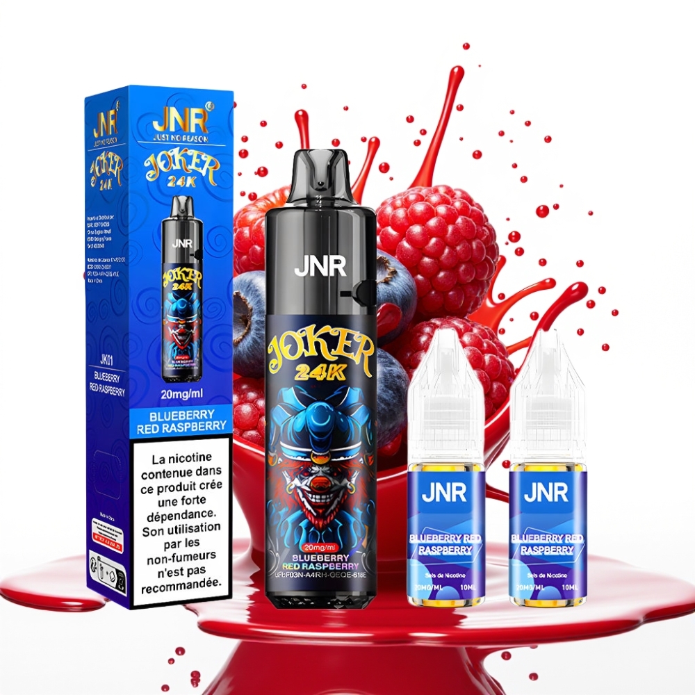 JNR Joker 24K Puffs Disposable Vape Zilā Mellenes & Sarkana Aveņu Garša, 2+10ml Pārlejams Pods, 800mAh, Type-C Uzlāde