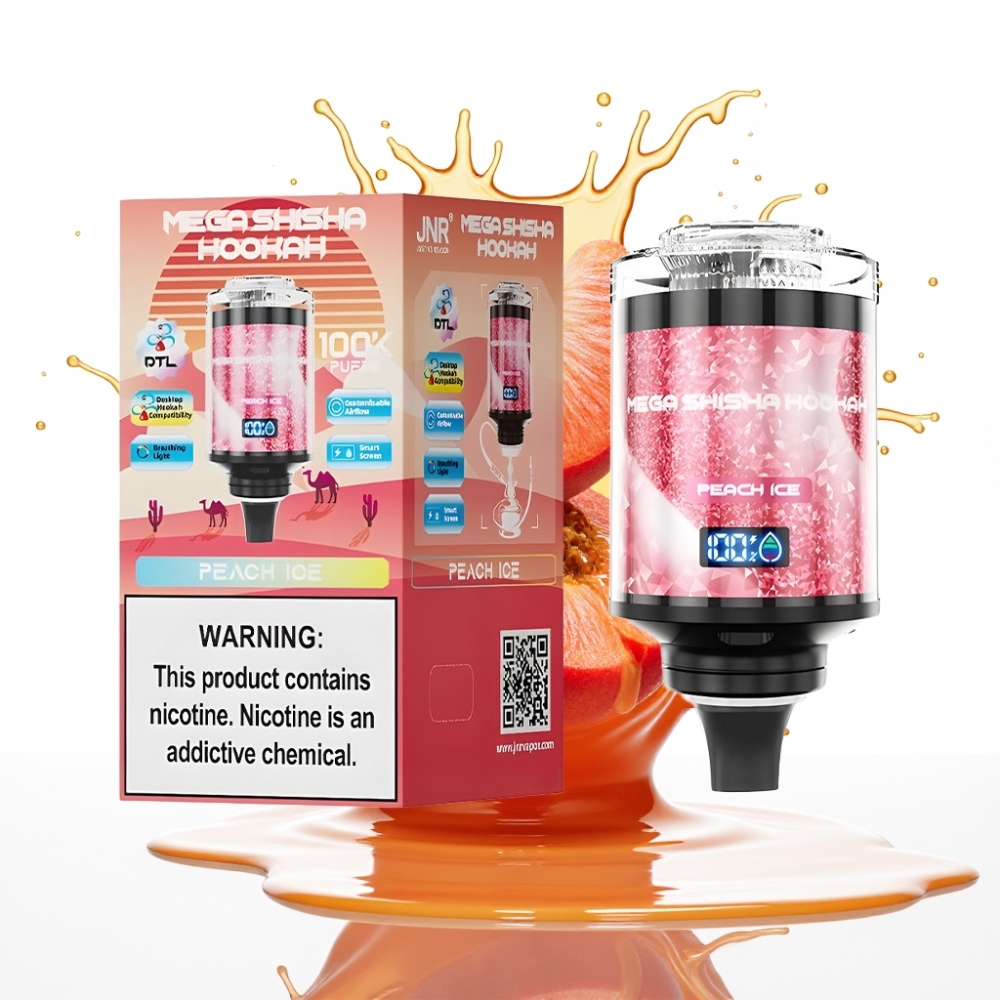 JNR Mega Shisha Hookah 100K Galda Saderība Persiku Ledus, 100 000 puffs, 60ml, 2200mAh, Type-C