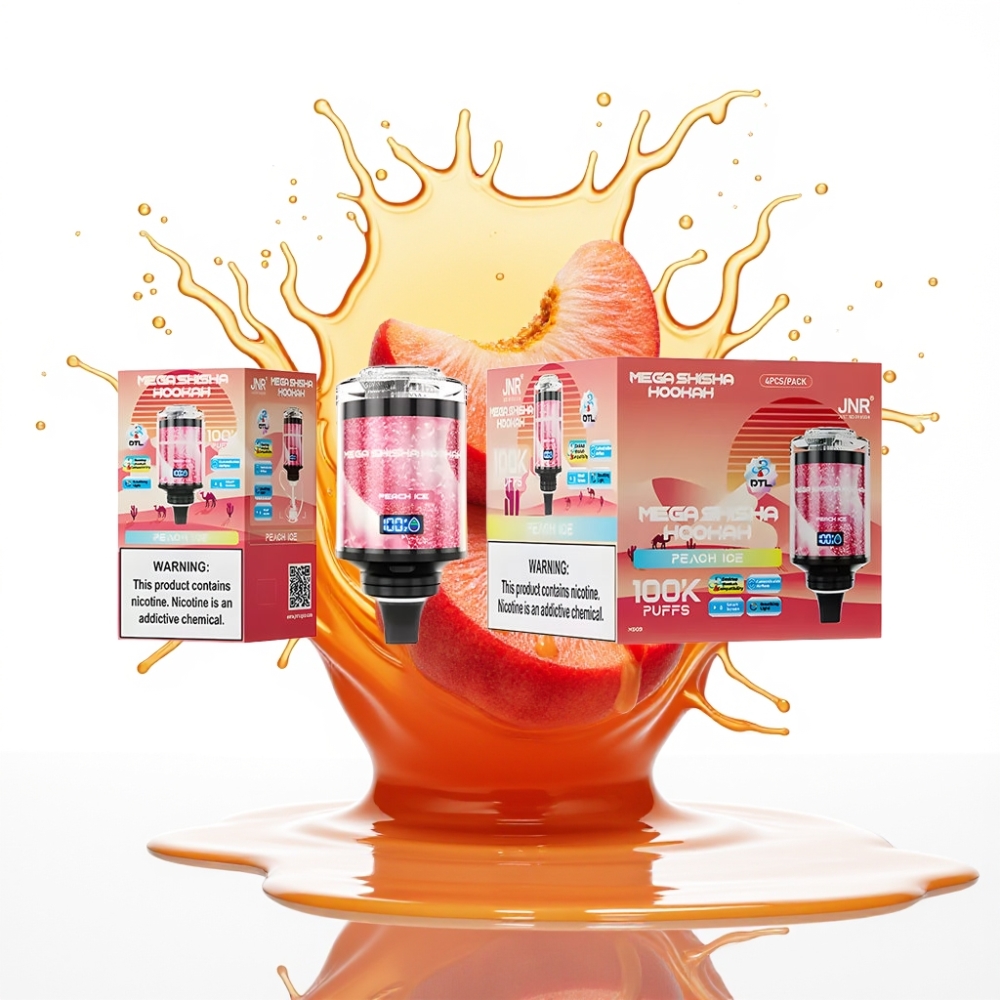 JNR Mega Shisha Hookah 100K Galda Saderība Persiku Ledus, 100 000 puffs, 60ml, 2200mAh, Type-C