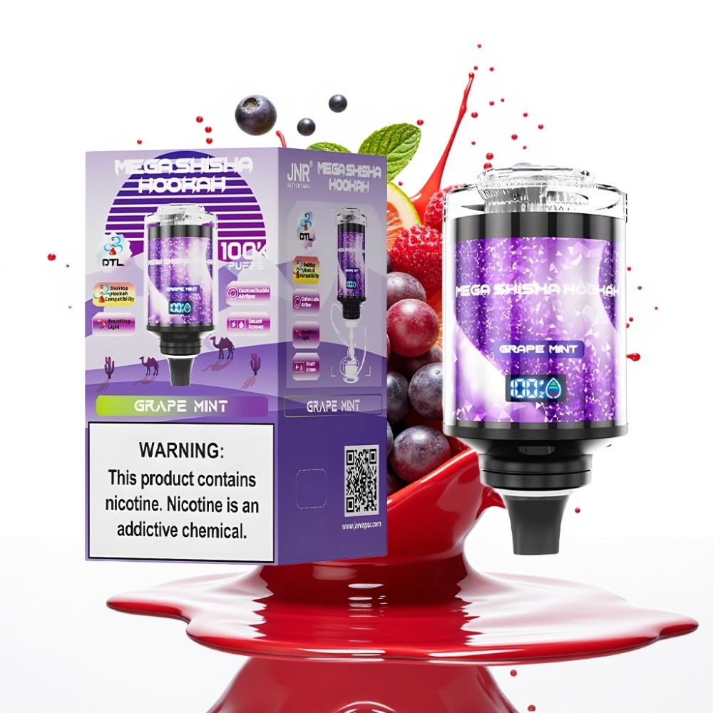 JNR Mega Shisha Hookah 100K Galda Saderība Vīnogu Mētra 60ml eŠķidrums 2200mAh Battery Type-C