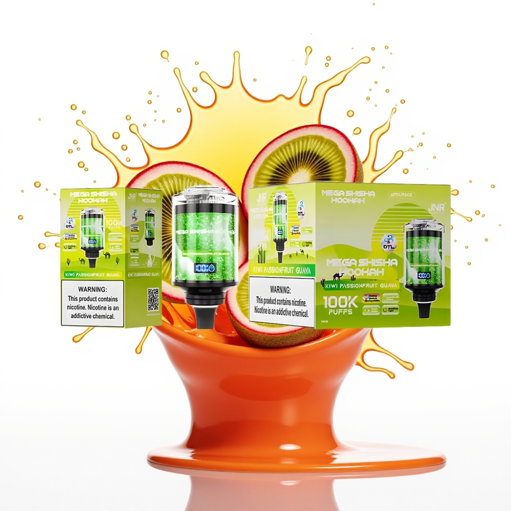 JNR Mega Shisha Hookah 100K Galda Saderība ar 2200mAh Akumulatoru, Tipa-C Uzlādi un 60ml e-Sķidruma Ietilpību – Kiwi Pasifloras Guava