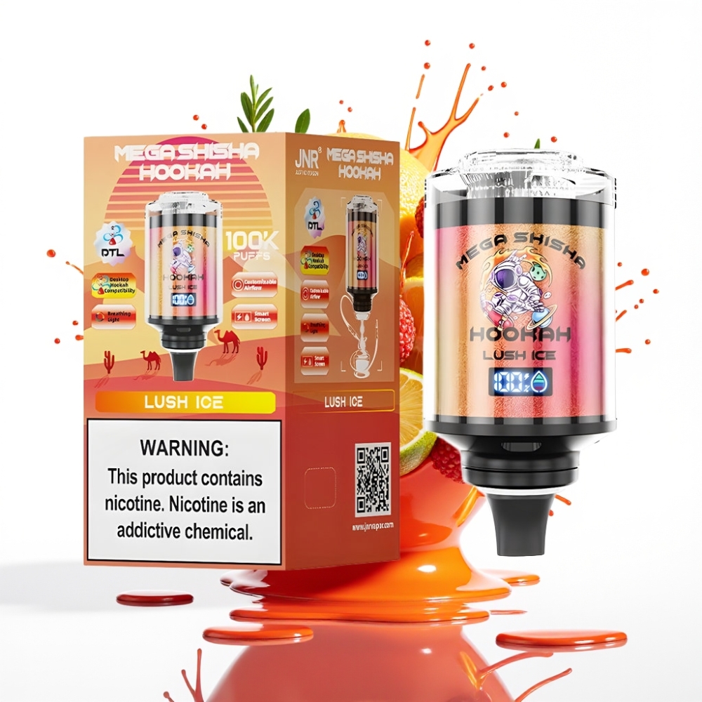 JNR Mega Shisha Hookah 100K Galda Saderamība Lush Ledus, 100000 puffs, 60ml, 2200mAh, Type-C
