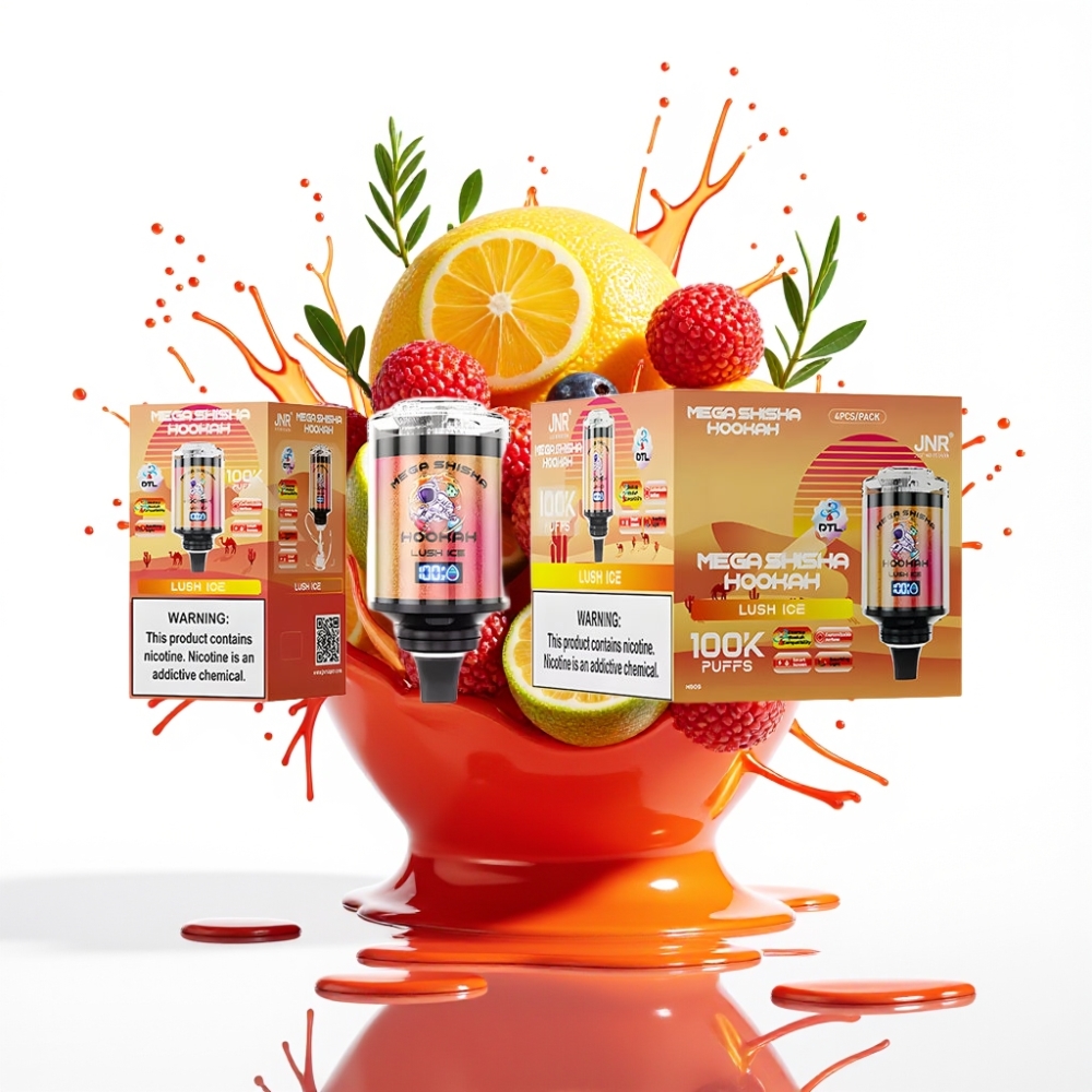 JNR Mega Shisha Hookah 100K Galda Saderamība Lush Ledus, 100000 puffs, 60ml, 2200mAh, Type-C