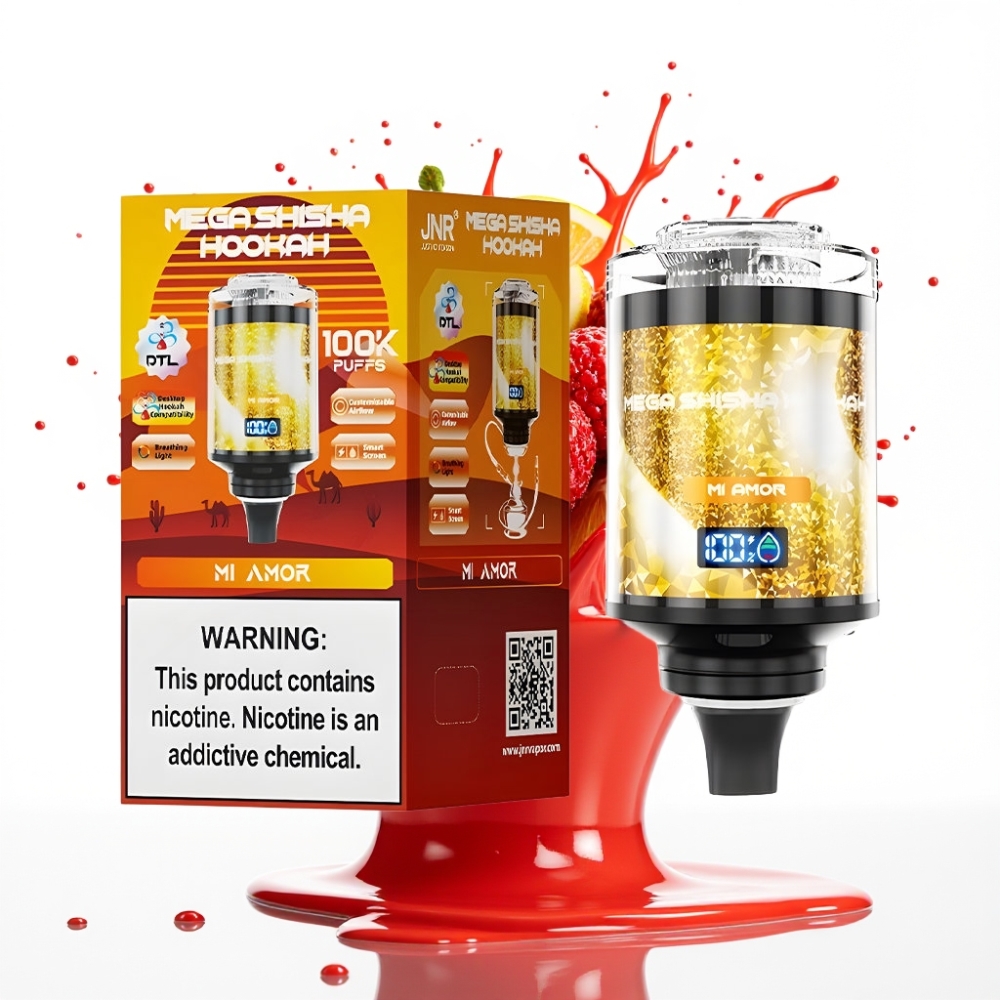 JNR Mega Shisha Hookah Desktop Compatibility 100K, 60ml, 2200mAh, Type-C, Gaismas Indikators, Mi Amor