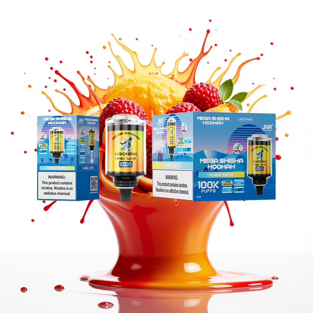 JNR Mega Shisha Hookah Desktop Compatibility – 100 000 piepildījumi, 60ml e-sķidruma ietilpība, 2200mAh baterija, Type-C ātrā uzlāde, Magic Love