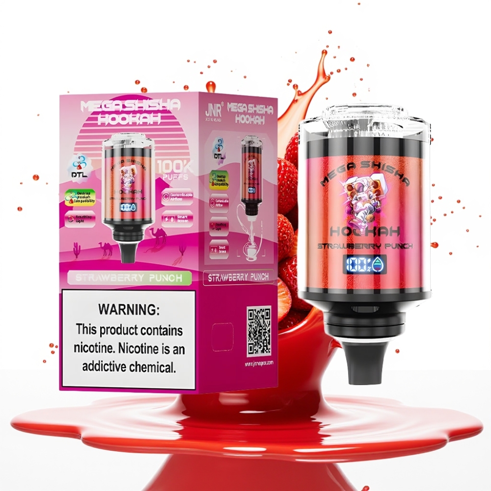 JNR Mega Shisha Hookah Desktop Kompatibilā 100K Zemeņu Punciņš, 100000 puffs, 60ml, 2200mAh, Type-C