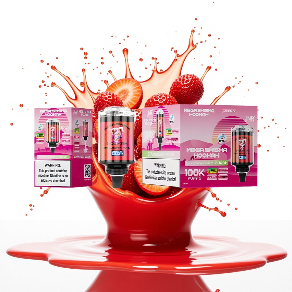 JNR Mega Shisha Hookah Desktop Kompatibilā 100K Zemeņu Punciņš, 100000 puffs, 60ml, 2200mAh, Type-C